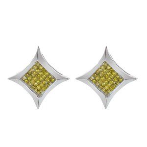 0.70 Ct. tw. Yellow Diamond Rhombus Earrings 14K White Gold